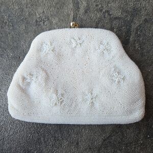Vintage Simon Ivory Hand Beaded Clutch with Starfish Detailing and Frame Closure